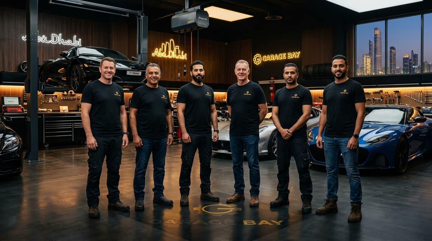Garage Bay 6 Master Automotive Engineers in Custom Branded Uniforms Abu Dhabi